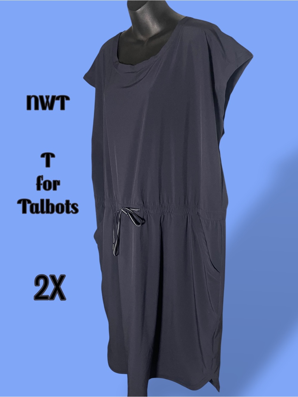 NWT T by Talbots Navy Blue Drawstring Midi Dress Pockets Plus Size 2X